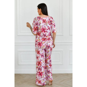 Пижама женская "Белла" 1324-8 кулирка (последний размер) розовые цветы 52