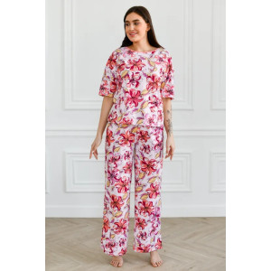 Пижама женская "Белла" 1324-8 кулирка (последний размер) розовые цветы 52