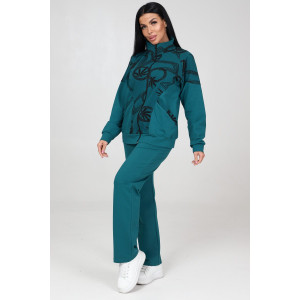 Костюм двойка женский КФ-215 футер (последний размер) петроль-меандр 50,52,56,58,60 Костюм двойка женский КФ-215 футер (последний размер) петроль-меандр 50,52,56,58,60