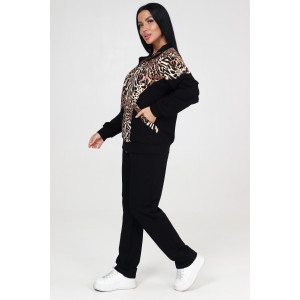 Костюм двойка женский КФ-215 футер (последний размер) черный-леопард 52,56 Костюм двойка женский КФ-215 футер (последний размер) черный-леопард 52,56