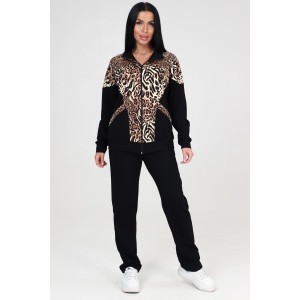 Костюм двойка женский КФ-215 футер (последний размер) черный-леопард 52,56 Костюм двойка женский КФ-215 футер (последний размер) черный-леопард 52,56