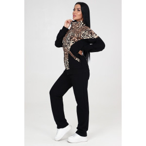 Костюм двойка женский КФ-215 футер (последний размер) черный-леопард 52,56 Костюм двойка женский КФ-215 футер (последний размер) черный-леопард 52,56