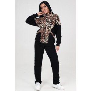 Костюм двойка женский КФ-215 футер (последний размер) черный-леопард 52,56 Костюм двойка женский КФ-215 футер (последний размер) черный-леопард 52,56