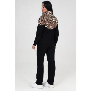 Костюм двойка женский КФ-215 футер (последний размер) черный-леопард 52,56 Костюм двойка женский КФ-215 футер (последний размер) черный-леопард 52,56