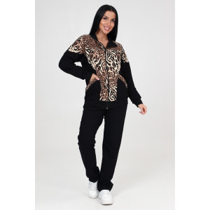 Костюм двойка женский КФ-215 футер (последний размер) черный-леопард 52,56 Костюм двойка женский КФ-215 футер (последний размер) черный-леопард 52,56