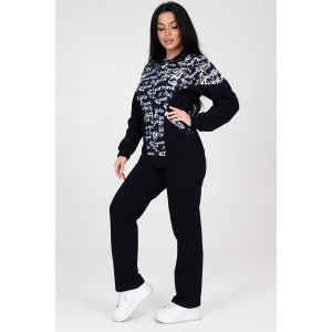 Костюм двойка женский КФ-215 футер (последний размер) темно-синий белые иероглифы 58 Костюм двойка женский КФ-215 футер (последний размер) темно-синий белые иероглифы 58