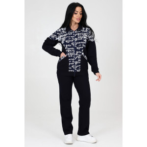 Костюм двойка женский КФ-215 футер (последний размер) темно-синий белые иероглифы 58 Костюм двойка женский КФ-215 футер (последний размер) темно-синий белые иероглифы 58