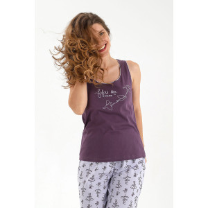 Пижама женская "Клише-2" кулирка (последний размер) баклажановый 48