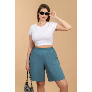 Шорты женские "Жаркий сезон-2" лён манго (последний размер) петроль 50