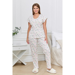 Пижама женская "Мэри-2" кашкорсе (р-ры: 48-58) молочный Пижама женская "Мэри-2" кашкорсе (р-ры: 48-58) молочный