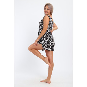 Пижама женская ПЖ-0015 кулирка (р-ры: 48-62) черный-белый Пижама женская ПЖ-0015 кулирка (р-ры: 48-62) черный-белый