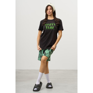 Костюм двойка женский КД-00453 кулирка (р-ры: 42-60) черный-зеленый Костюм двойка женский КД-00453 кулирка (р-ры: 42-60) черный-зеленый