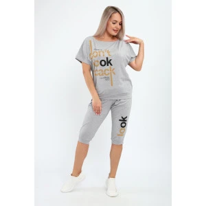 Костюм двойка женский КД-00233 кулирка (р-ры: 42-54) серый-бежевый Костюм двойка женский КД-00233 кулирка (р-ры: 42-54) серый-бежевый