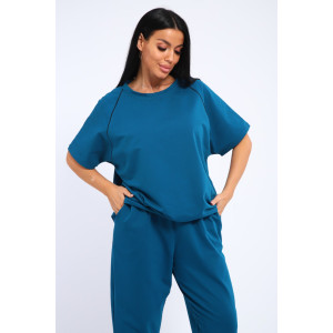 Костюм двойка женский КД-00442 кулирка-футер (р-ры: 48-62) бирюзовый Костюм двойка женский КД-00442 кулирка-футер (р-ры: 48-62) бирюзовый