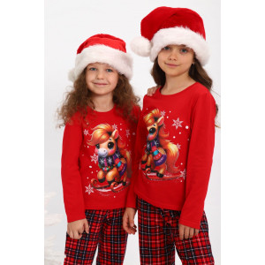 Пижама детская МЛШ "Лошадка" кулирка (р-ры: 116-146) красный Пижама детская МЛШ "Лошадка" кулирка (р-ры: 116-146) красный