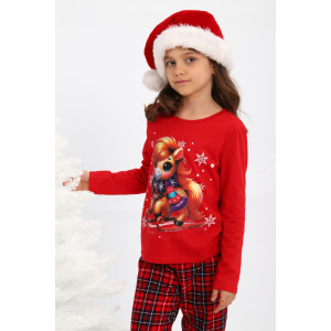 Пижама детская МЛШ "Лошадка" кулирка (р-ры: 116-146) красный Пижама детская МЛШ "Лошадка" кулирка (р-ры: 116-146) красный