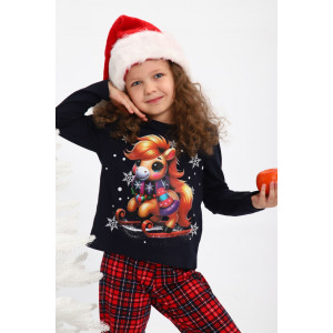 Пижама детская МЛШ "Лошадка" кулирка (р-ры: 116-146) синий Пижама детская МЛШ "Лошадка" кулирка (р-ры: 116-146) синий