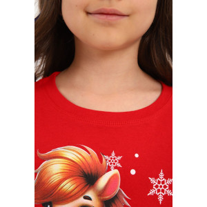 Пижама детская МЛШ "Лошадка-2" кулирка (р-ры: 128-164) красный Пижама детская МЛШ "Лошадка-2" кулирка (р-ры: 128-164) красный