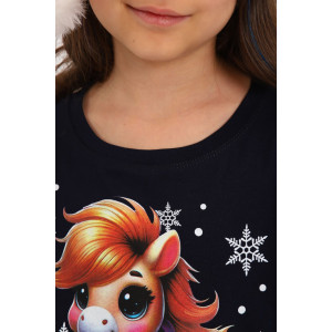 Пижама детская МЛШ "Лошадка-2" кулирка (р-ры: 128-164) синий Пижама детская МЛШ "Лошадка-2" кулирка (р-ры: 128-164) синий