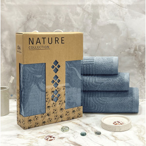 Набор махровых полотенец "Оскар" 08-191 темно-голубой в подарочной коробке