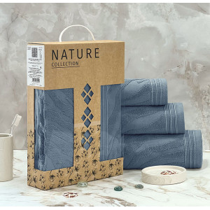 Набор махровых полотенец " Сафари" 08-191 темно-голубой в подарочной коробке