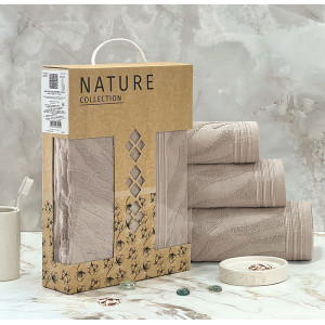 Набор махровых полотенец " Сафари" 08-176 темно-бежевый в подарочной коробке