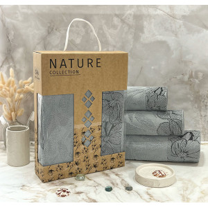 Набор махровых полотенец "Фиалка" 08-179 серый в подарочной коробке