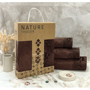 Набор махровых полотенец "Фиалка" 03-107 коричневый в подарочной коробке