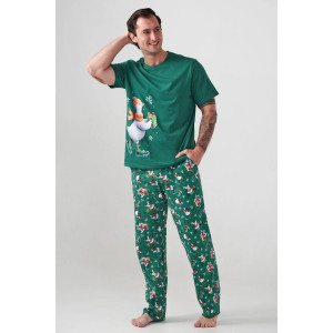 Пижама мужская "Зимние забавы" 2410-К кулирка (р-ры: 48-58) зеленый