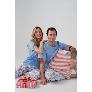 Пижама женская "Снеговик" 2414-К кулирка (р-ры: 46-56) голубой