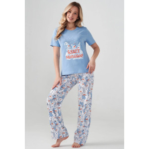 Пижама женская "Снеговик" 2414-К кулирка (р-ры: 46-56) голубой