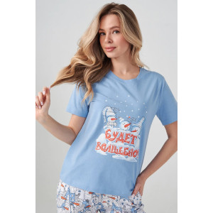 Пижама женская "Снеговик" 2414-К кулирка (р-ры: 46-56) голубой
