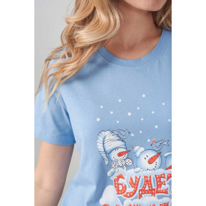 Пижама женская "Снеговик" 2414-К кулирка (р-ры: 46-56) голубой