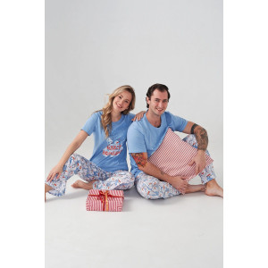 Пижама мужская "Снеговик" 2413-К кулирка (р-ры: 48-58) голубой