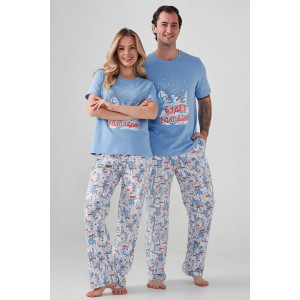 Пижама мужская "Снеговик" 2413-К кулирка (р-ры: 48-58) голубой