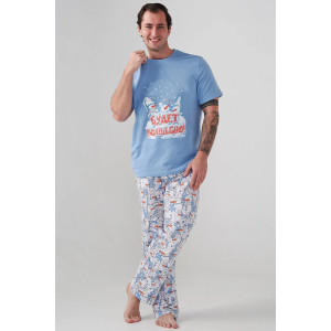 Пижама мужская "Снеговик" 2413-К кулирка (р-ры: 48-58) голубой