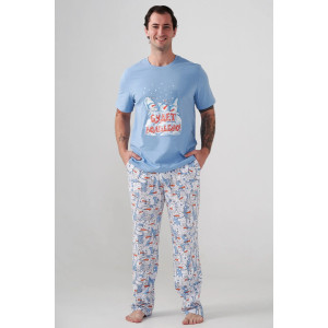 Пижама мужская "Снеговик" 2413-К кулирка (р-ры: 48-58) голубой