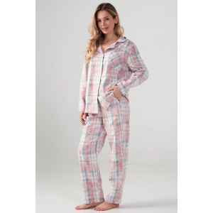 Пижама женская "Добрый вечер" 2163-Ф фланель (р-ры: 42-52) розово-голубой