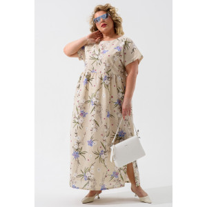 Платье женское 1921-П-л "Кострома 2" полулён (р-ры: 46-56) голубой орхидея Платье женское 1921-П-л "Кострома 2" полулён (р-ры: 46-56) голубой орхидея