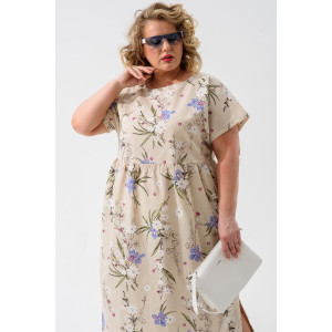 Платье женское 1921-П-л "Кострома 2" полулён (р-ры: 46-56) голубой орхидея Платье женское 1921-П-л "Кострома 2" полулён (р-ры: 46-56) голубой орхидея