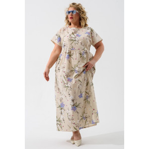 Платье женское 1921-П-л "Кострома 2" полулён (р-ры: 46-56) голубой орхидея Платье женское 1921-П-л "Кострома 2" полулён (р-ры: 46-56) голубой орхидея