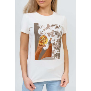 Футболка женская 1682/3 кулирка с лайкрой (р-ры: 42-54) молочный Футболка женская 1682/3 кулирка с лайкрой (р-ры: 42-54) молочный