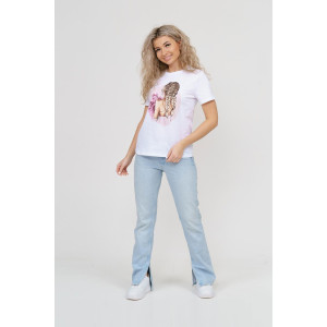 Футболка женская 1586/3 кулирка (р-ры: 42-54) белый-розовый Футболка женская 1586/3 кулирка (р-ры: 42-54) белый-розовый