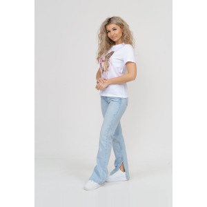 Футболка женская 1586/3 кулирка (р-ры: 42-54) белый-розовый Футболка женская 1586/3 кулирка (р-ры: 42-54) белый-розовый