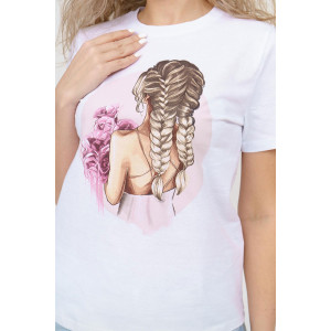 Футболка женская 1586/3 кулирка (р-ры: 42-54) белый-розовый Футболка женская 1586/3 кулирка (р-ры: 42-54) белый-розовый