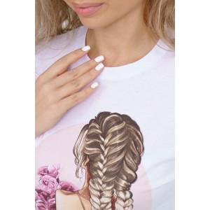 Футболка женская 1586/3 кулирка (р-ры: 42-54) белый-розовый Футболка женская 1586/3 кулирка (р-ры: 42-54) белый-розовый