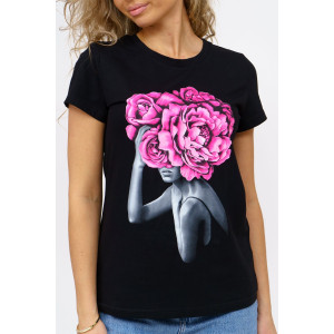 Футболка женская 1067 кулирка с лайкрой (р-ры: 44-54) черный Футболка женская 1067 кулирка с лайкрой (р-ры: 44-54) черный