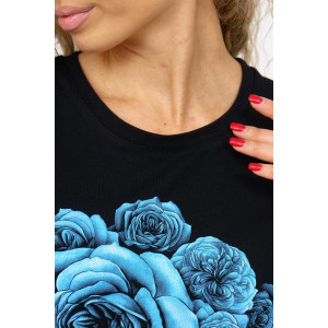 Футболка женская 1067/1 кулирка с лайкрой (р-ры: 44-54) черный-голубой Футболка женская 1067/1 кулирка с лайкрой (р-ры: 44-54) черный-голубой