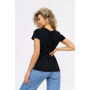 Футболка женская 1067/1 кулирка с лайкрой (р-ры: 44-54) черный-голубой Футболка женская 1067/1 кулирка с лайкрой (р-ры: 44-54) черный-голубой