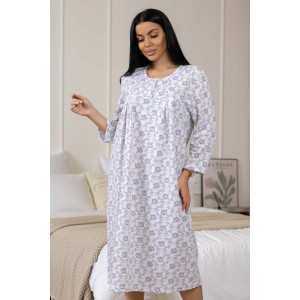 Сорочка женская 1782/3 футер с начесом (р-ры: 48-62) белый-сиреневый Сорочка женская 1782/3 футер с начесом (р-ры: 48-62) белый-сиреневый